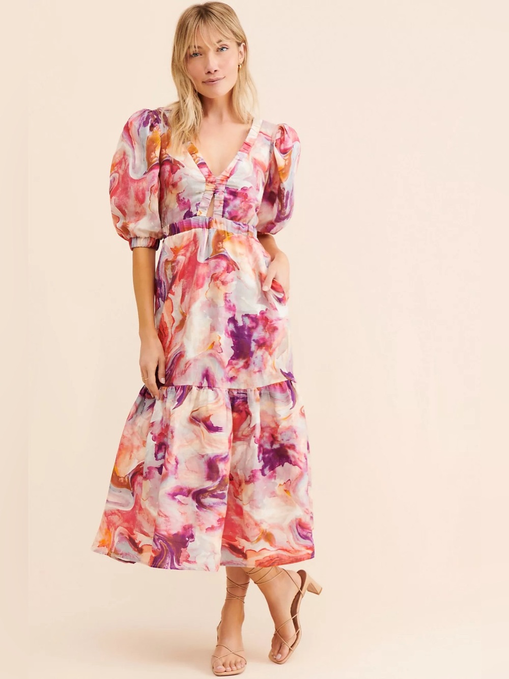 Anthropologie x Kachel Watercolor Linen Dress Medium 6168